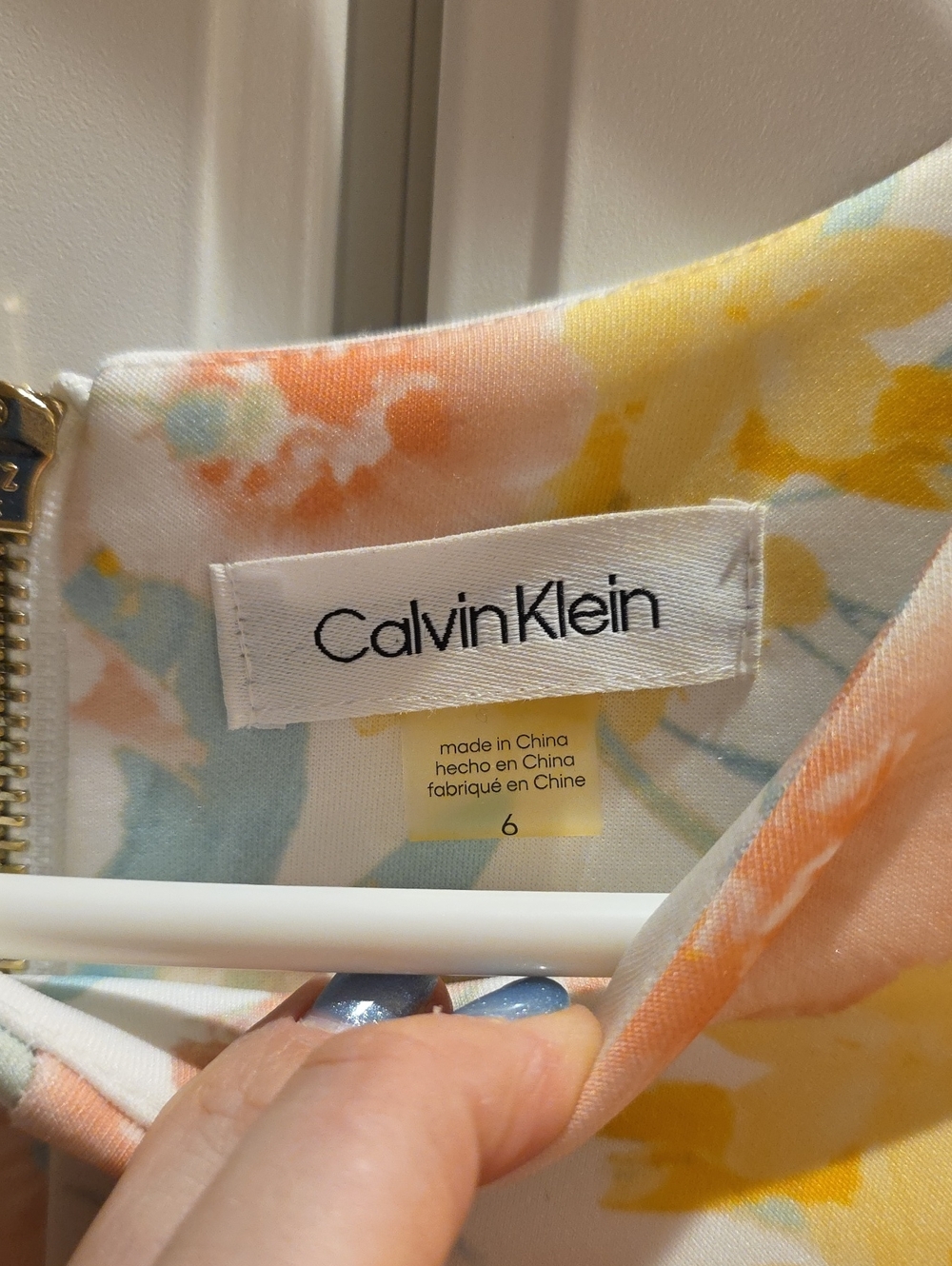 Calvin Klein White Floral Fit-and-Flare Dress with Pastel Blooms - Picture 3 of 7